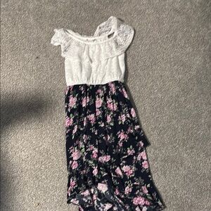 Floral Lace Kids Dress - White and Pink